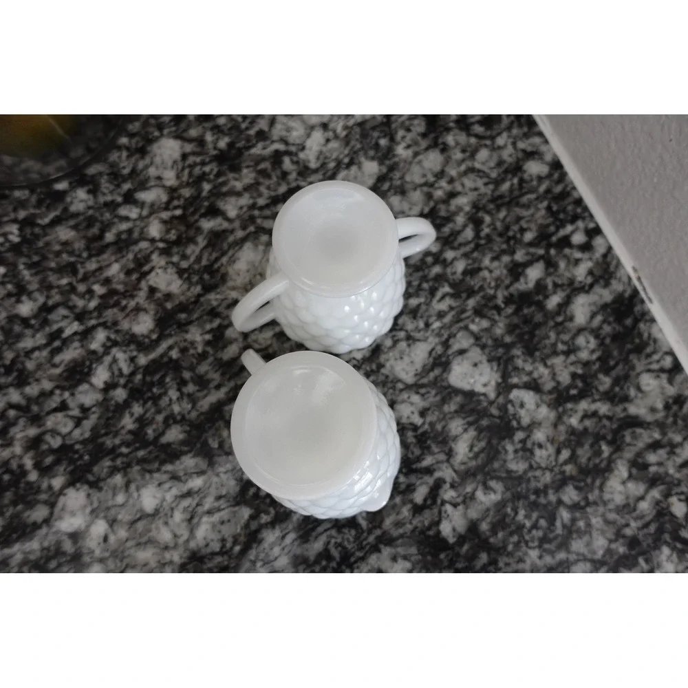 Vintage bubble white‎ milk glass creamer and sugar set